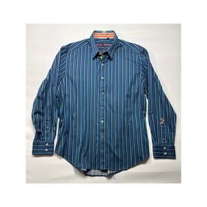 Robert Graham Men's Long Sleeve Blue Striped Button Up Dress Shirt - Size 2XL